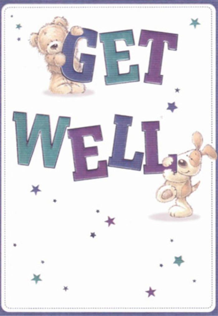 A luminous illustration channels the welcoming spirit of Holland Park in this endearing get well card, where a friendly bear and a frolicsome puppy create a tableau of compassion beside gleaming bursts of illustrated stars. Their cheerful figures are brought to life through soft, almost tangible textures-the bear's downy fur and the puppy's velvety ears recalling the gentle touch of a well-loved plush toy. Generous, confident lettering grounds the scene, shaded in layers of twilight purple and sea-glass aqua, and shadowed to evoke depth. Each letter stands as a beacon of cheerful reassurance, echoing the way a bouquet hand-gathered near Holland Park's leafy avenues can lift spirits with its comforting beauty. The stars drift across a luminous background, forming a playful constellation of hope like the blossoms that brighten our shop windows along Holland Park Road. An atmosphere of levity and care pervades the scene, inviting the recipient to feel both soothed and cherished. Sending this card alongside a fresh, hand-tied bouquet from our local florists delivers not just a message, but a gentle reminder of connection and support rooted in the heart of Holland Park.