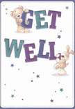 This vivid get well card, reminiscent of sunny mornings in Holland Park, is bright with optimism and warmth. Two endearing characters-a caramel bear with pillowy fur and an eager puppy with dark, floppy ears-beam from the card, joyfully balancing the large, vibrant letters spelling 'Get Well.' The hues are distinctively rich: indigo and teal letters leap boldly from a pale cream background, creating a sense of gentle vibrancy that instantly uplifts the spirit, much like a basket of seasonal blooms delivered to a friend in need. Delicate stars in a spectrum of blues and purples twinkle generously around the characters, infusing the scene with a whimsical, hopeful note. The textures are so inviting-the illustrated fur practically invites the viewer to reach out, promising comfort and calm. Altogether, the card offers more than a message; it wraps the recipient in the same supportive embrace one feels from the Holland Park community and the care of their trusted local florist. Ideal for sending gentle encouragement, it's a small but powerful gesture for someone on the path to recovery, bringing a touch of magic to their healing journey.